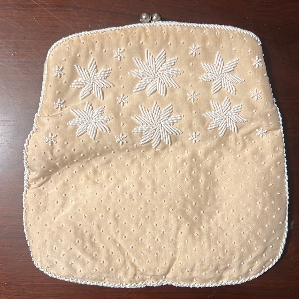 COPY - New condition vintage Magid Cream White Pure Silk Clutch Hand Beaded 195…